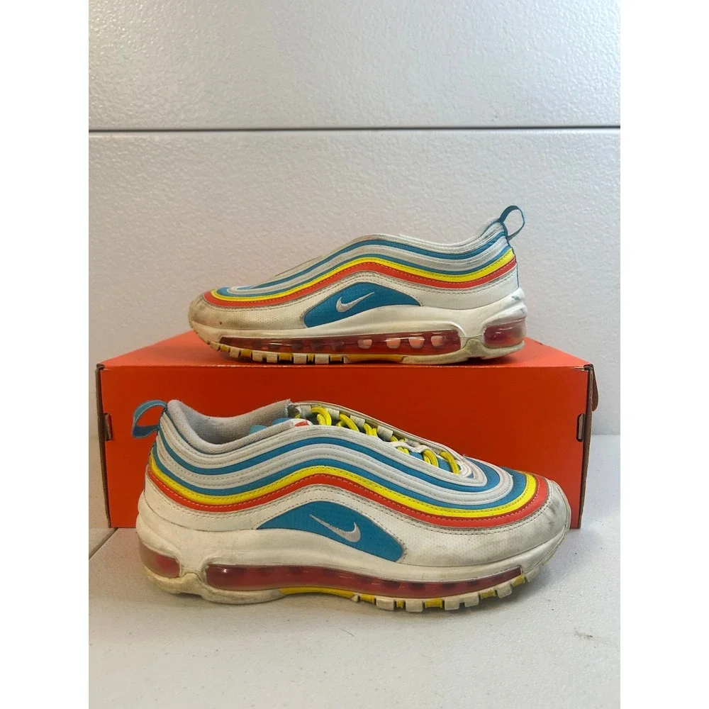 Nike Air Max 97 GS White Blue Yellow Red 6Y #1676